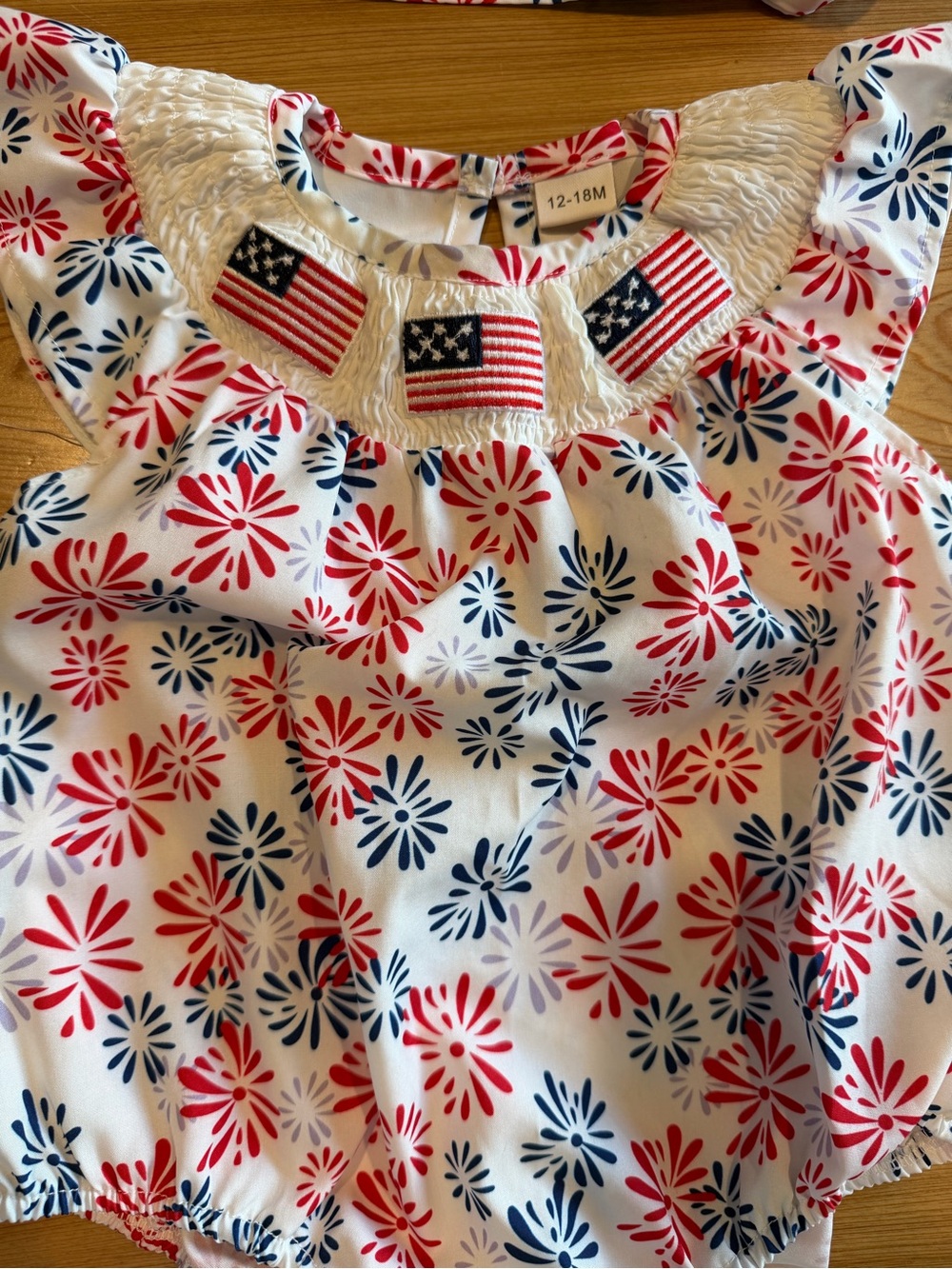 Baby Girls Red & Navy Firework Smocked Romper